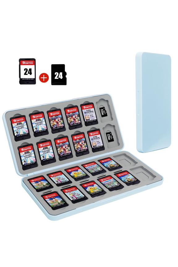 Switch Game Case for Nintendo Switch with Mirco SD Cards Holder, Portable Switch Game Card Case with 24 Game Card Slots & 24 Micro SD Card Slots, Hard Shell, Soft Silicone Lining (Blue)