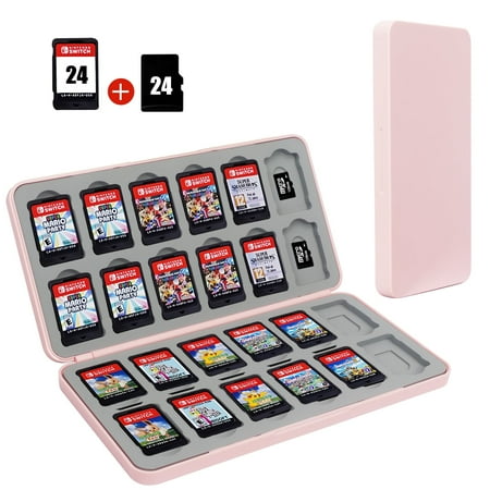 Skycase Switch Game Case for Nintendo Switch with Mirco SD Cards Holder, Portable Switch Game Card Case with 24 Game Card Slots & 24 Micro SD Card Slots, Hard Shell, Soft Silicone Lining (Pink)