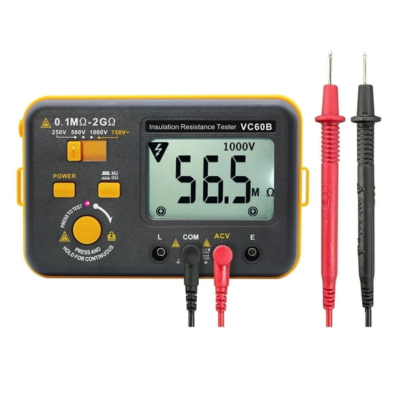 Skycenx VC60B Insulation Resistance Tester, 250V/500V/1000V, 0.1MΩ~2GΩ, 750V AC Voltage Measurement