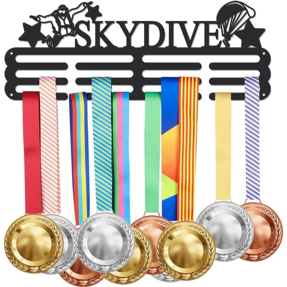 Skydive Medal Holder Display Hanger Rack Frame for Skydive Athletes Sturdy Black Steel Metal Wall Mounted Hooks Medal Rack Display Kid's Gift Black