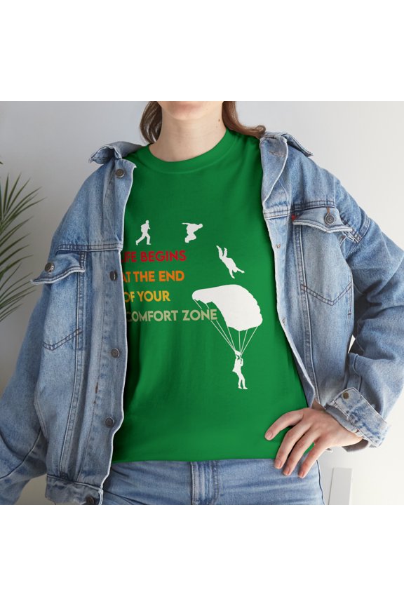 Skydiver Life Begins At The End Of Comfort Zone Skydiving T-Shirt