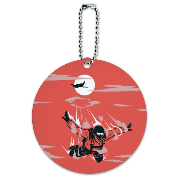 Skydiver Skydiving Out of Plane Round Luggage ID Tag Card Suitcase Carry-On