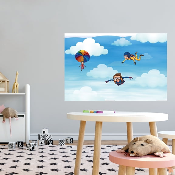 Skydivers Kids Room Wall Decal - Vinyl Wall Sticker Skydiving Wall Art - Modern Sport Decor for Kids Room , Bedroom,Boys Girls Room-Easy to Apply and Remove-Size : 30" x 21"