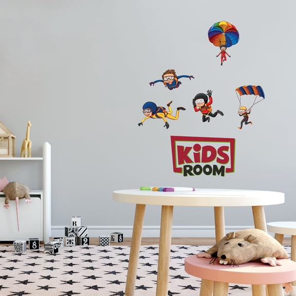 Skydivers Kids Wall Decal - Vinyl Wall Sticker Skydiving Wall Art - Modern Design Sport Decor for Kids Room , Bedroom,Boys Girls Room- Removable Wall Mural Art -Size : 24" x 30"