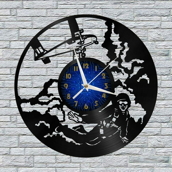 Skydiving 12 Inch Vinyl Record Wall Clock - Silent, Creative, and Unique Clock for Living Room, Entryway, or Bedroom Decor - Perfect Gift Idea(12 inchs B without LED)