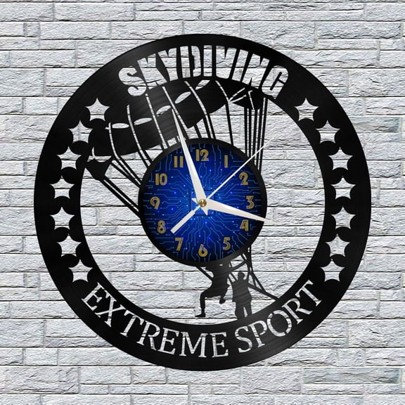 Skydiving 2 12 Inch Vinyl Record Wall Clock - Silent, Creative, and Unique Clock for Living Room, Entryway, or Bedroom Decor - Perfect Gift Idea(12 inchs B without LED)