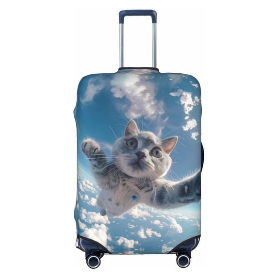 Skydiving Cat Fisheye View Luggage Cover Anti Scratch, Elastic Suitcase Protector Suitcase Covers for Luggage Fits 18-32 Inch Luggage