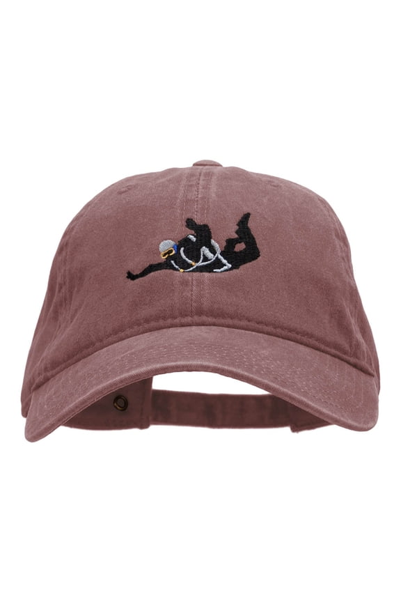 Skydiving Embroidered Washed Cotton Brass Buckle Cap - Maroon OSFM