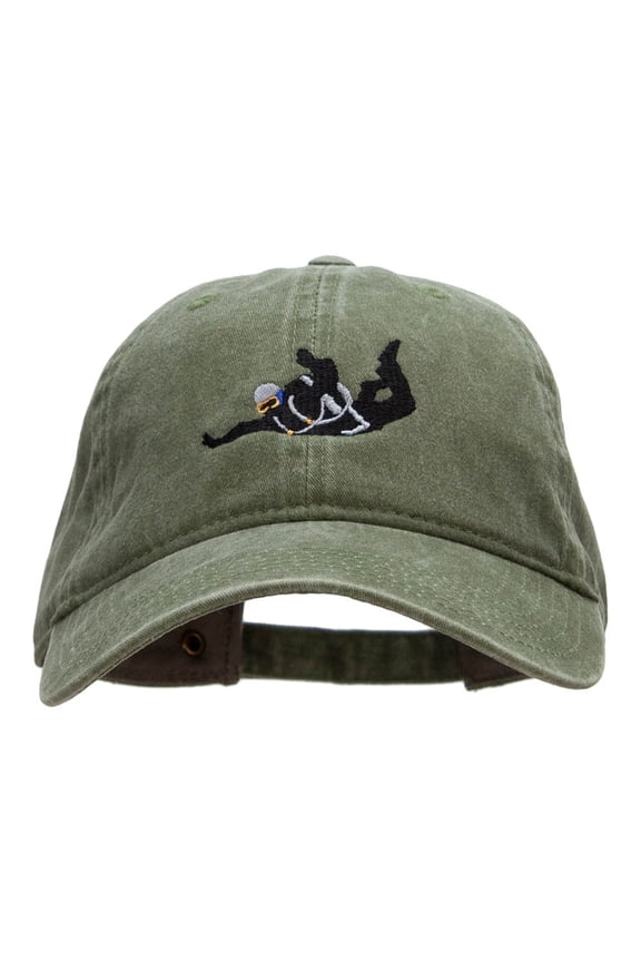 Skydiving Embroidered Washed Cotton Brass Buckle Cap - Olive OSFM