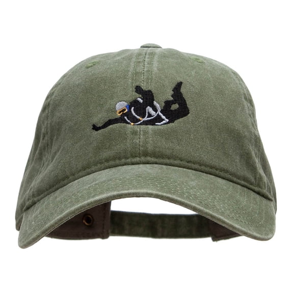 Skydiving Embroidered Washed Cotton Brass Buckle Cap - Olive OSFM