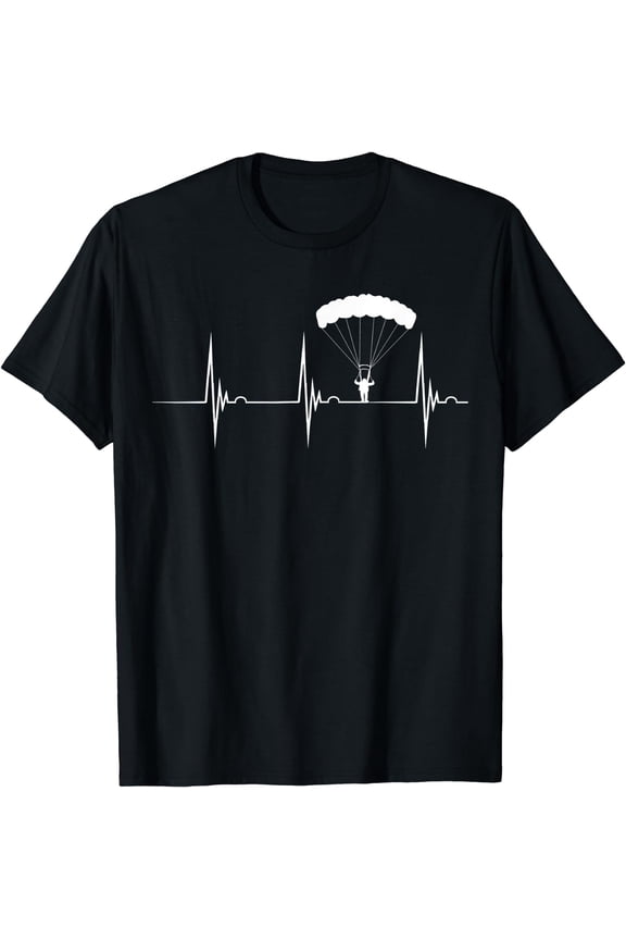 Skydiving Heartbeat Skydiver Skydive EKG Pulse Jump T-Shirt Black Small