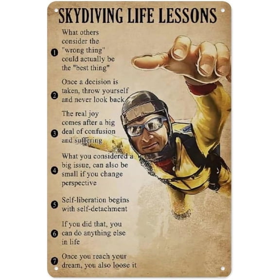 Skydiving Motivational Metal Tin Sign Poster, Inspirational Quote Wall Art Decor for Home Office Gym Man Cave, Positive Reminder, 12x8 Inch