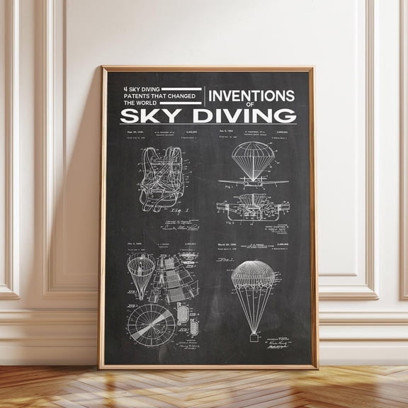 Skydiving Patent Blueprint Poster Unframed Paper Print