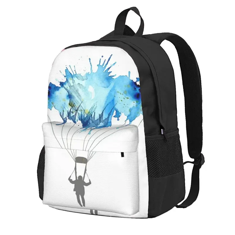 Skydiving Skydiver Parachute Parachuting. Watercolor Illustration Backpacks Bookbag School Bags Rucksack Rucksack Shoulder Bag Walmart