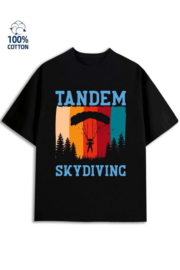 Skydiving T-Shirt for men 180G 100% Cotton black Vintage Unisex Shirt Graphic Tee tshirts Basic Unisex Shirt Cotton tshirts Fashion Unisex Shirt Graphic Tee tshirts Casual Unisex Shirt Cotton tshirts