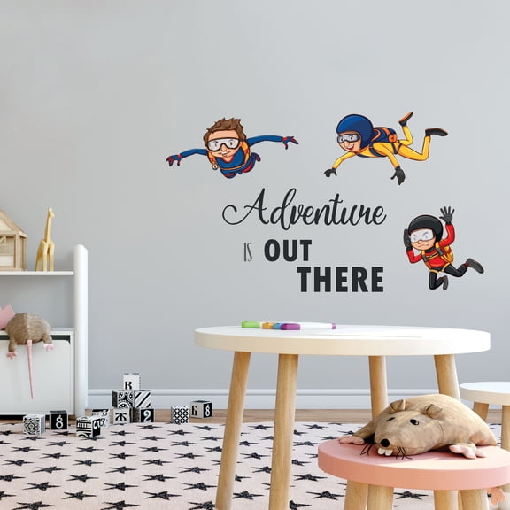 Skydrivers Wall Decal -"Adventure Is Out There" -Children's Vinyl Decor- Decoration for Home, Office, Classroom or Playroom-Size : 40" x 24"