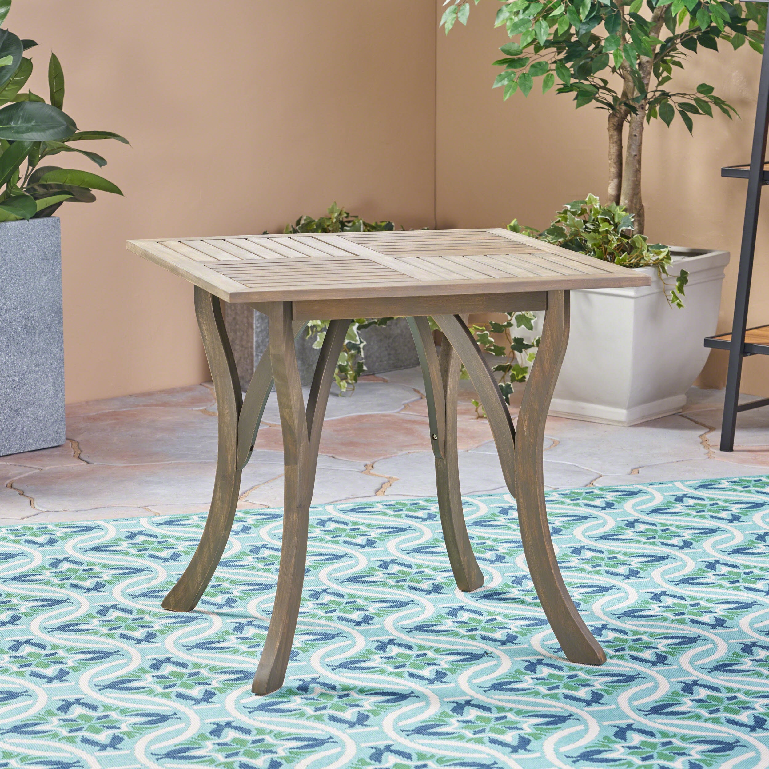 Petite Gray Acacia Wood Square Dining Table