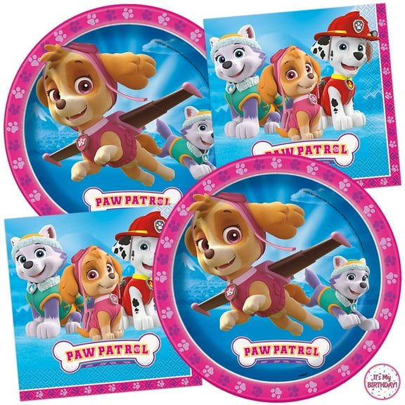 Skye Paw Patrol Plates and Napkins for Birthday Party - Serves 16