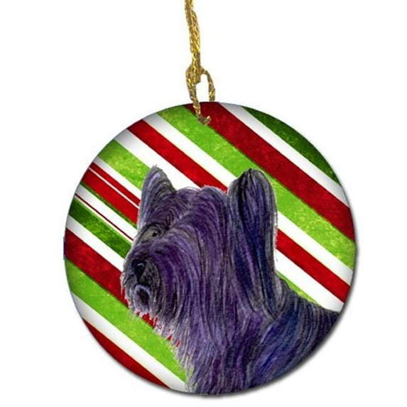 Skye Terrier Candy Cane Holiday Christmas Ceramic Ornament