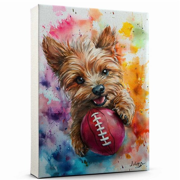 Skye Terrier Dog Canvas Canvas American Football Theme Dog Art for Wall, Skye Terrier Dog Playing American Football Wall Art, Dog Lover Canvas Decor