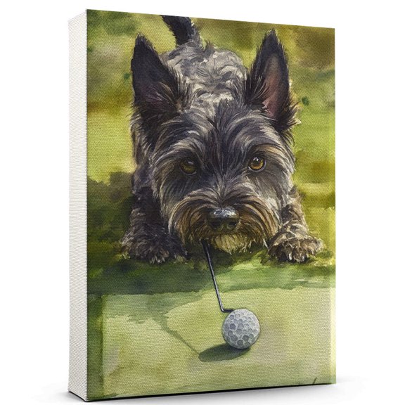 Skye Terrier Dog Playing Golf Wall Canvas Skye Terrier Canvas Art for Dog Lovers, Golf Canvas and Unique Room Decor