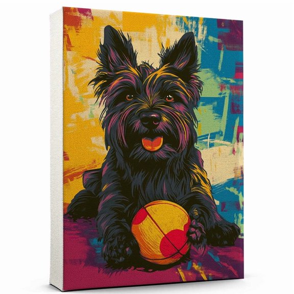 Skye Terrier Dog Stretched Canvas Size 8x12 – Funny Skye Terrier Dog Playing American Football Canvas Wall Art for Sports Lovers, Pet Lovers, Home Decor