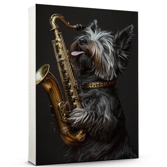Skye Terrier Dog Stretched Canvas Size 8x12 Saxophone Canvas – Funny Skye Terrier Dog Team Player Wall Art, Ideal Gift Saxophone , Dog Owner