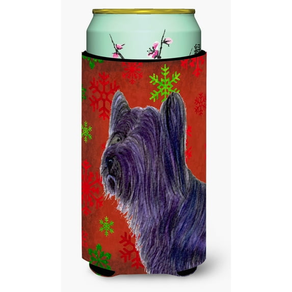 Skye Terrier Red Green Snowflake Holiday Christmas Tall Boy Hugger