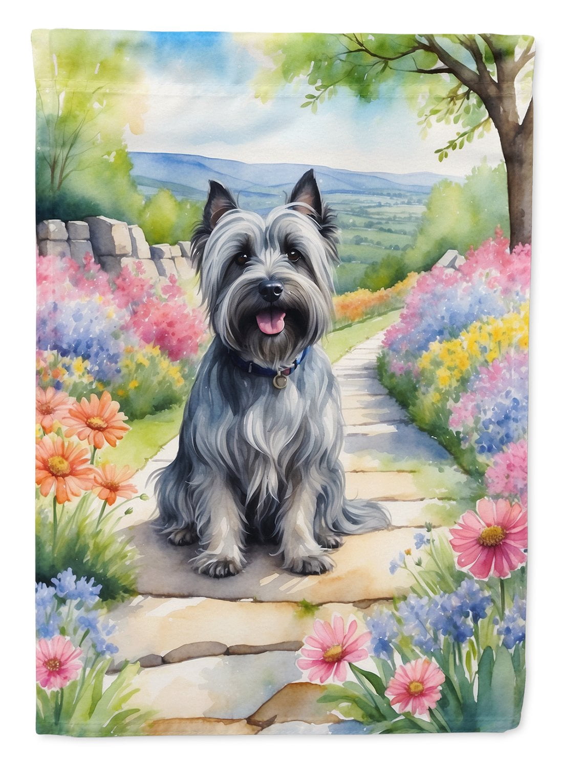 Skye Terrier Spring Path House Flag 28 in x 40 in