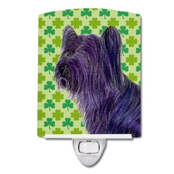 Skye Terrier St. Patricks Day Shamrock Portrait Ceramic Night Light