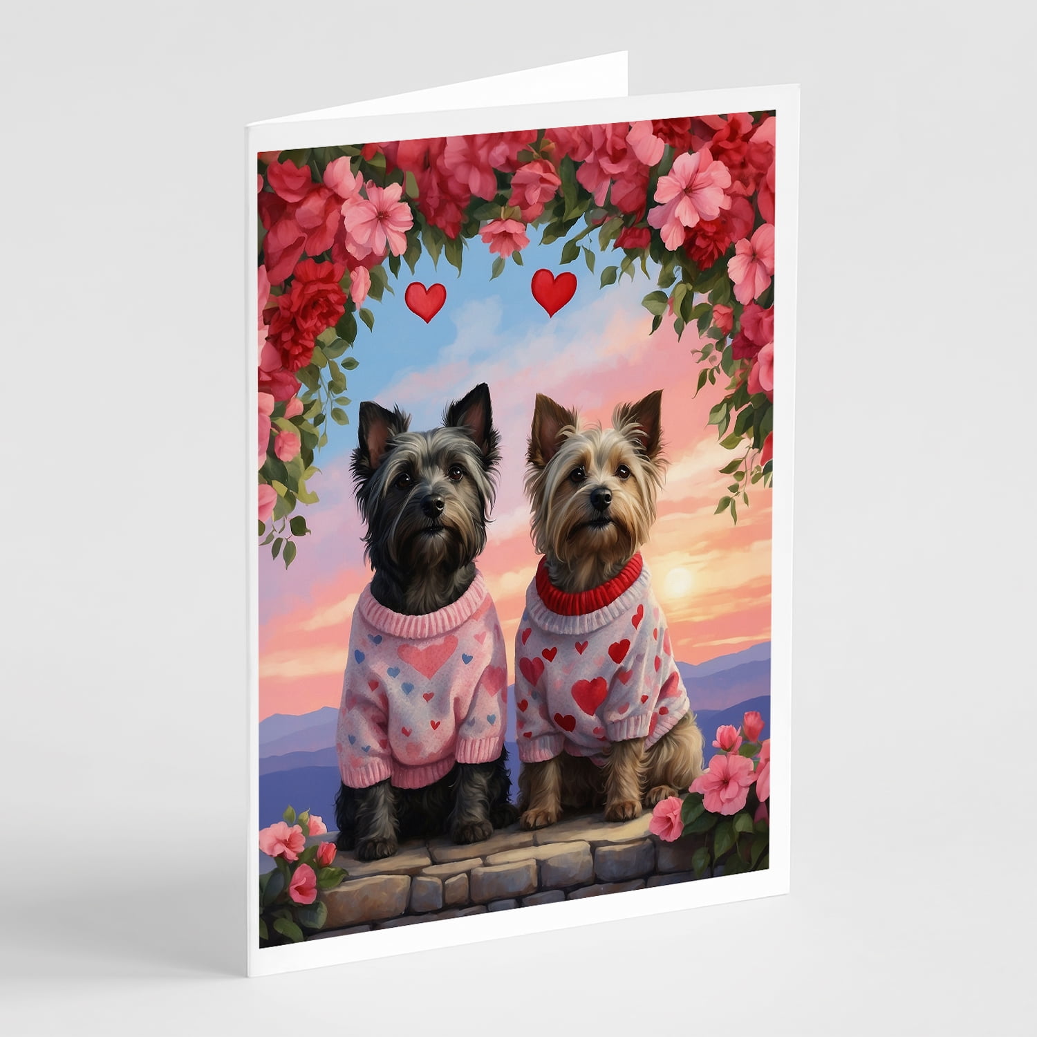 Skye Terrier Two Hearts Greeting Cards Pack of 8 7 in x 5 in