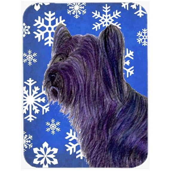 Skye Terrier Winter Snowflakes Holiday Glass Cutting Board - Large