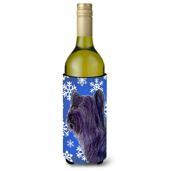 Skye Terrier Winter Snowflakes Holiday Wine Bottle Hugger
