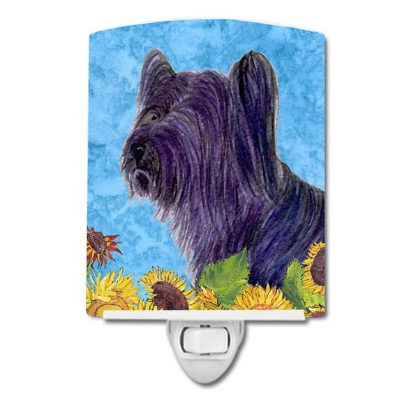 Skye Terrier in Summer Flowers Ceramic Night Light