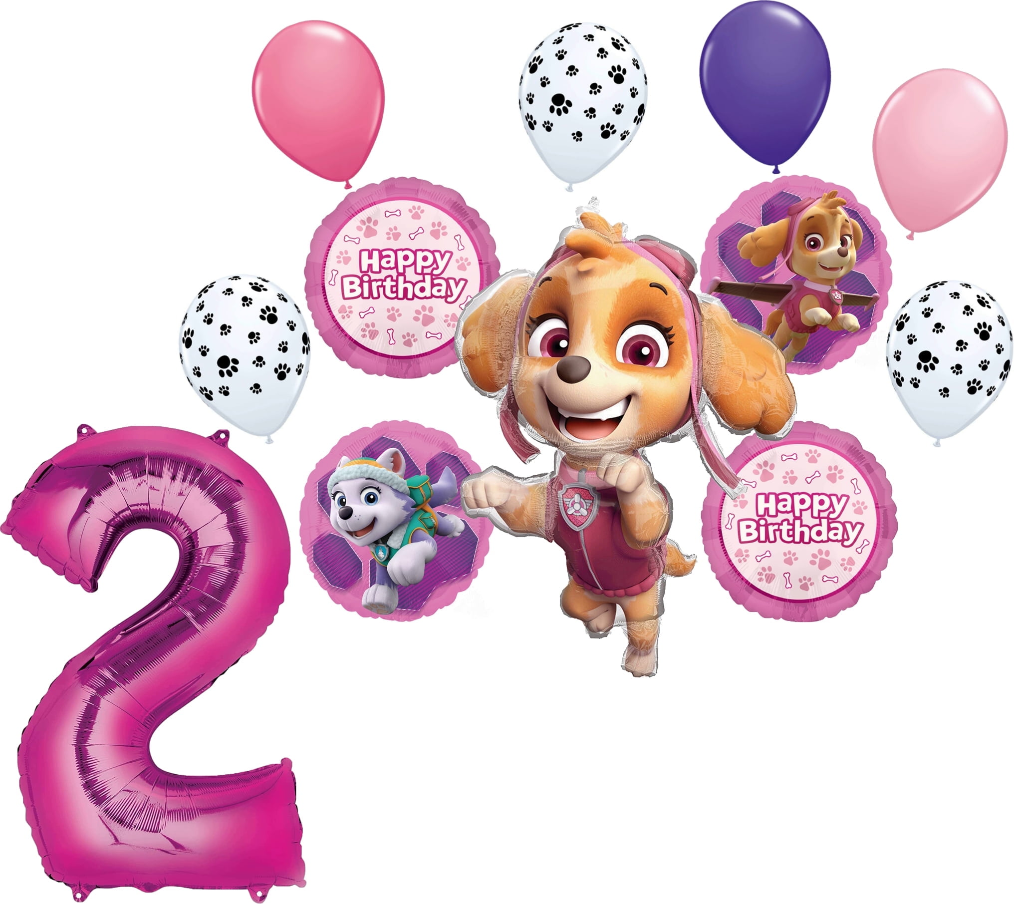 Skye and Everest 2nd Birthday Party Supplies Girl Paw Pups on Patrol Balloon Bouquet Decorations 12ct