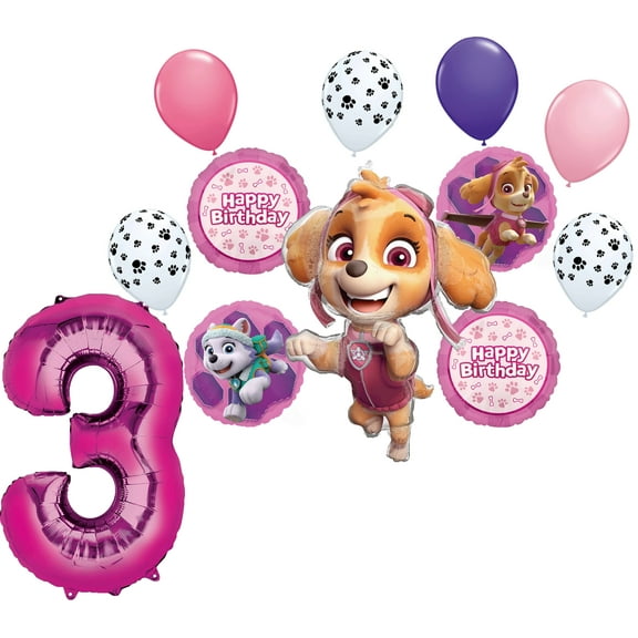 Skye and Everest 3rd Birthday Party Supplies Girl Paw Pups on Patrol Balloon Bouquet Decorations 12ct