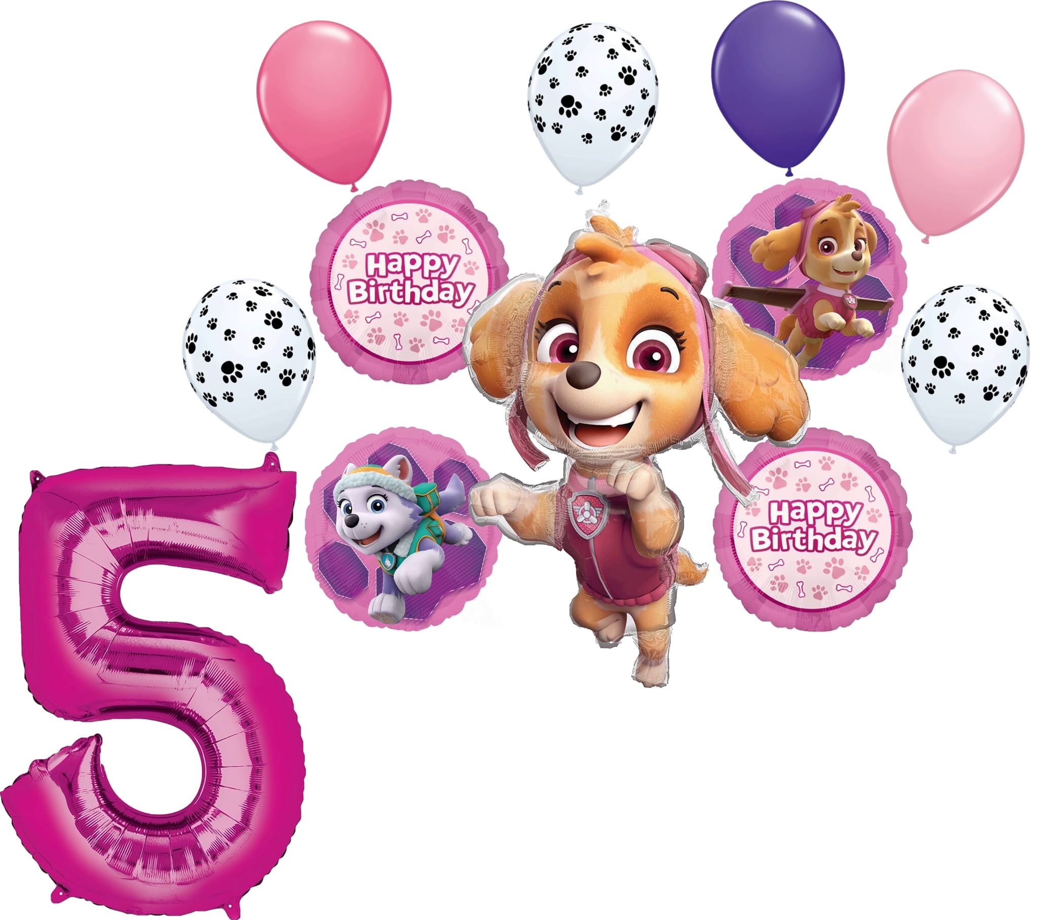 Skye and Everest 5th Birthday Party Supplies Girl Paw Pups on Patrol Balloon Bouquet Decorations 12ct