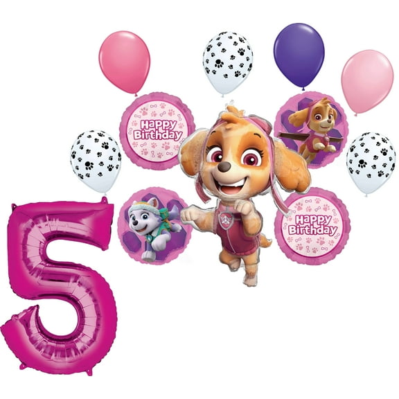 Skye and Everest 5th Birthday Party Supplies Girl Paw Pups on Patrol Balloon Bouquet Decorations 12ct