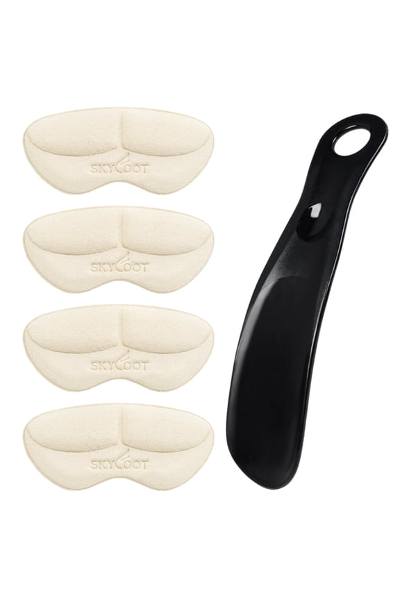 2 Pairs Heel Grips Liner Cushions with Shoe Horn, Heel Filler Pads for Loose Shoes, Shoe Too Big, Improved Shoe Comfort and Fit, Heel Protector to Prevent Heel Blister