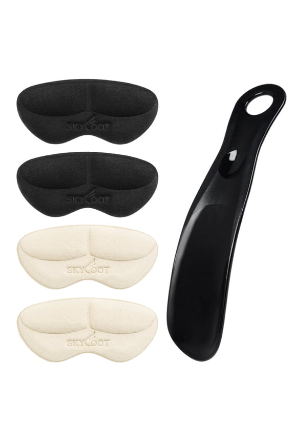 2 Pairs Heel Grips Liner Cushions with Shoe Horn, Heel Filler Pads for Loose Shoes, Shoe Too Big, Improved Shoe Comfort and Fit, Heel Protector to Prevent Heel Blister