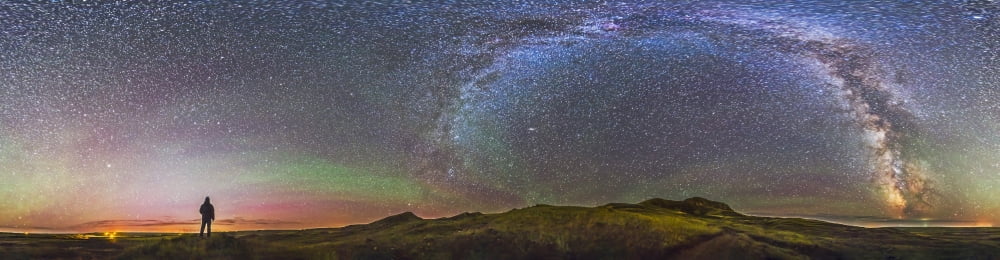 Skygazer standing under the stars at Grasslands National Park Canada Canvas Art - Alan DyerStocktrek Images (28 x 8)