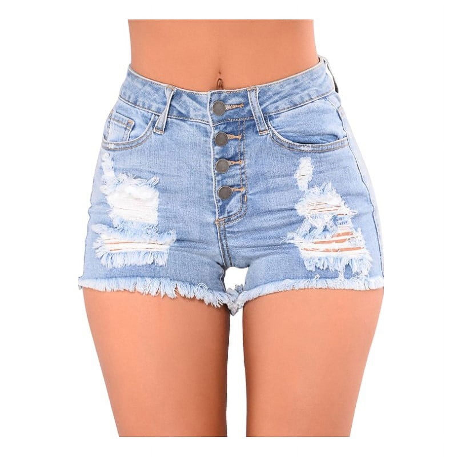 Skyhi Women's Light Blue Denim Jean Shorts, Distressed Cut-Off Style ...