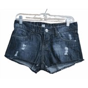 Skyhi Womens Deep Blue Denim Shorts Cut-off fringe Junior 1 Button Size 6