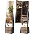 thumbnail image 1 of Skyhill Jewelry Cabinet Armoire, Full-Length Mirror Lockable with with 2 Drawers and Shelf（Brown）, 1 of 8