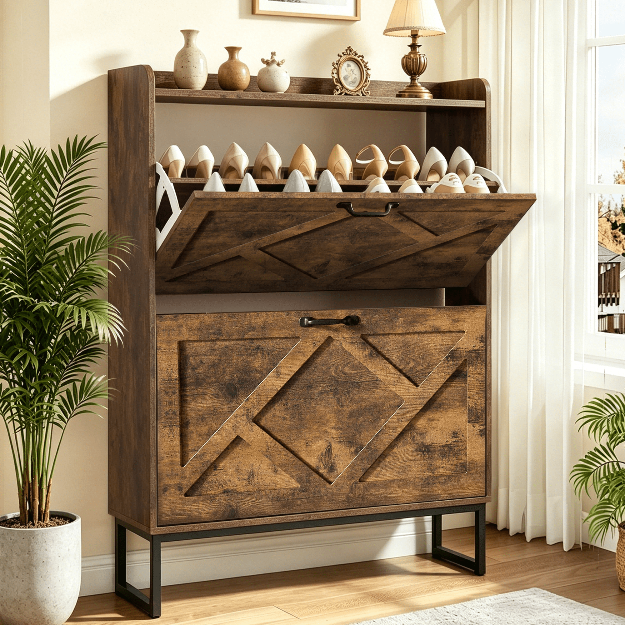 Skyhill Shoe Cabinet With 2 Flip Drawers Farmhouse Shoe Organizer For Entryway Brown: Is It Right for You?