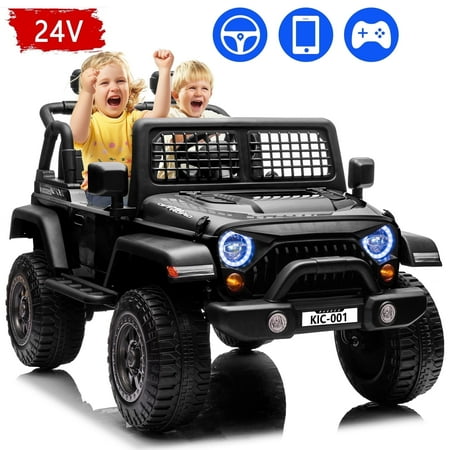 Skyhot 24V Kids Ride on Car w/Remote Control, APP Control and Self-driving, Electric Powered Ride on Truck Car with LED Lights, Bluetooth, Powered cars, 4 years - Black