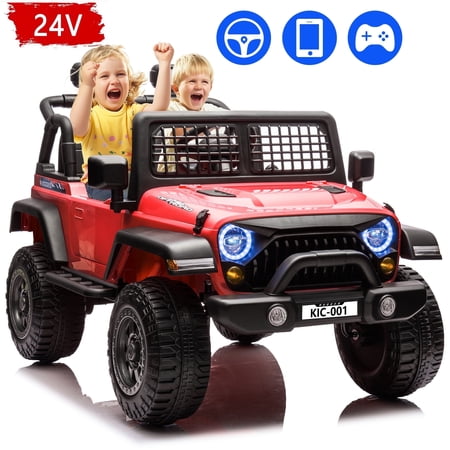 Skyhot 24V Kids Ride on Car w/Remote Control, APP Control and Self-Driving, Electric Powered Ride on Truck Car with LED Lights, Bluetooth - Red