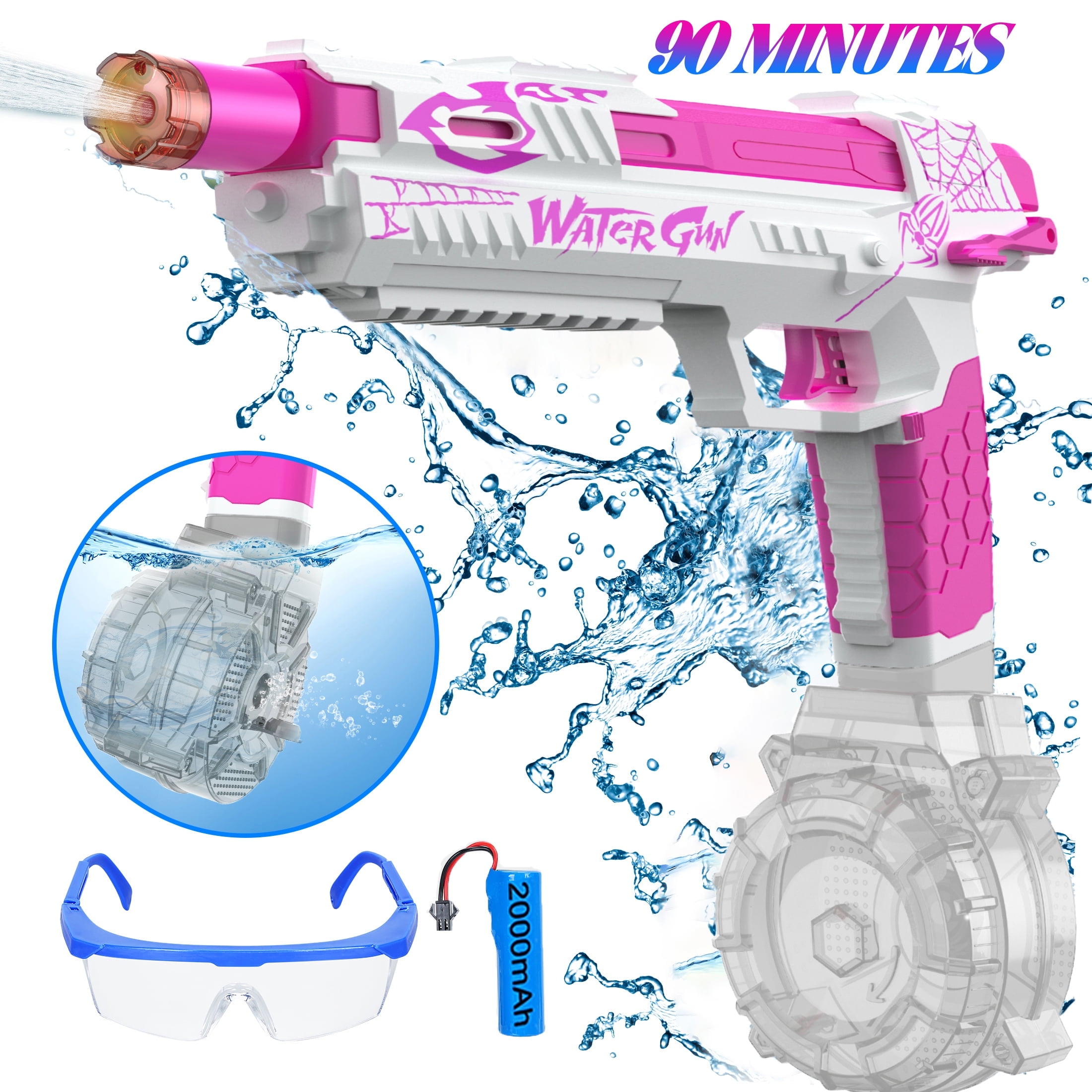 Skyhot Electric Water Blaster for Kids, 500cc High Capacity Squirt Blaster Super Water Blaster with Goggle, Summer Outdoor Swimming Pool Water Toy Kids 8+, Pink