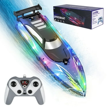 Skyhot Remote Control Boat with LED Lights, 2.4GHz High Speed RC Racing Boats for Lakes, Pool Toys for Kids & Adults, Radio Controlled Watercraft