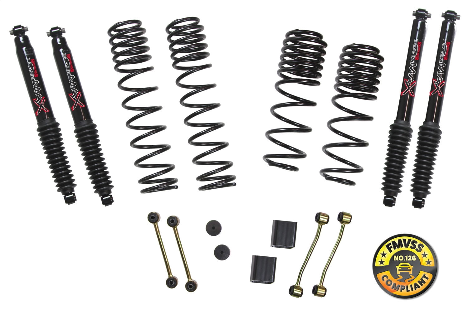 Skyjacker JL20BPBLT Long Travel Series Suspension Lift Kit w/Shocks; 2-2.5 in. Lift; Incl. Long Travel Coil Springs; Extended Sway Bar Links; Bump Stop Extensions; Long Travel Black Max Shocks;
